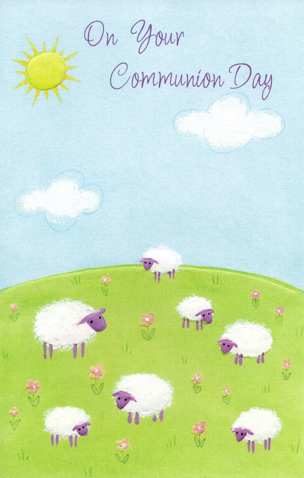 Cute FIRST COMMUNION Card, Jesus Guide Sheep by Gallant Greetings + Envelope - Image 1 of 4