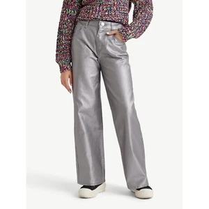 Girls Justice Denim Wide Leg Silver Pleather Pant Size 8 New With Tags - Picture 1 of 5