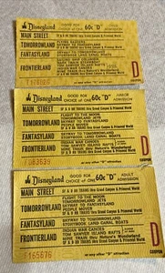 3 DISNEYLAND D Tix 1 Adult 1 Child 1 Junior Flight To Moon Skyway People 1960's - Picture 1 of 4