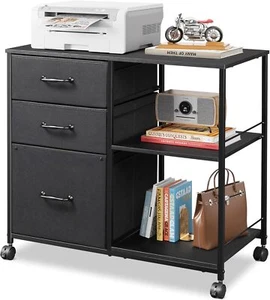 3 Drawer Mobile File Cabinet Rolling Printer Stand with Open Storage Shelf Black - Picture 1 of 6