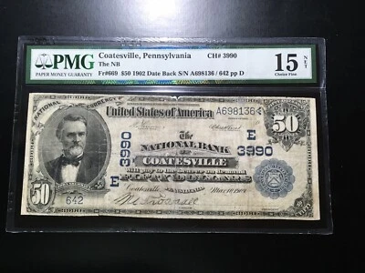 National Bank Note Coatesville Pennsylvania PMG15 Net Very Rare 11 Large Notes - Image 1 of 4