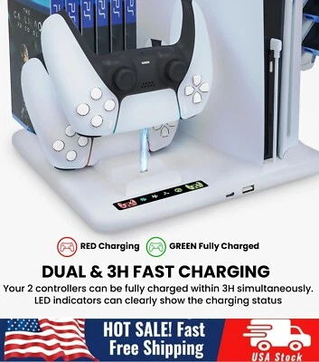 PS5 Slim Stand Cooling Fan,PS5 Controller Charging Station for Sony Playstation5 - Image 1 of 4