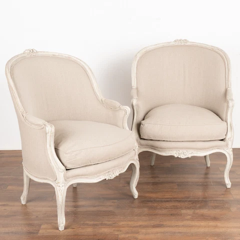Pair, Gustavian White Painted Arm Chairs, Sweden circa 1880 Cover