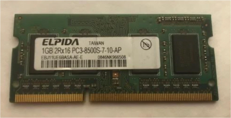 Elpida 1GB 2Rx16 DDR3 1066MHz ThinkPad X200 X201X  Memory RAM EBJ11UE6BASA-AE-E - Image 1 of 1