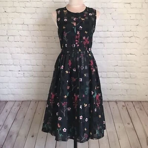 Voodoo Vixen Womans Betsy Dress M Black Sheer Organza Flower Print Sleeveless - Picture 1 of 6