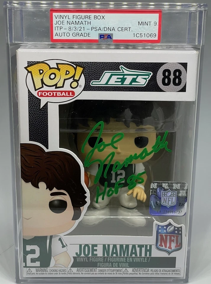 JOE NAMATH SIGNED NEW YORK JETS FUNKO POP PSA DNA IC51069 GREEN INK PSA 9 HOF 85 - Image 1 of 1