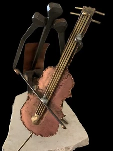 Vintage Brutalist Cello Player Copper Brass Metal Statue Sculpture Handmade - Picture 1 of 5