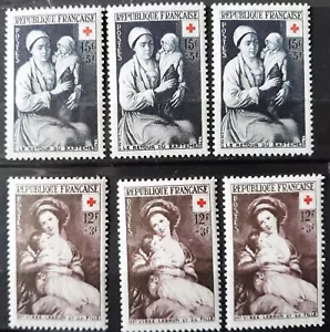 (1953) TIMBRES FRANCAIS- 6 Valeurs-N°966/967X3 -Neufs**,traces noires sur colle - Foto 1 di 2