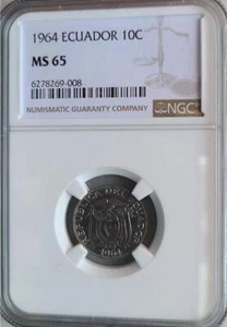 Ecuador 10 Centavos 1964 NGC MS 65 - Picture 1 of 2