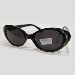 Stylische Cat Eye Sonnenbrille Schwarz mit Strass, schwarze Gläser 9386 - Bild 1 von 8