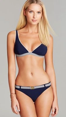 NUEVO CON ETIQUETAS $230 TORY BURCH MENTON AZUL MARINO/BANDA A RAYAS PARTE SUPERIOR GRANDE E INFERIOR MEDIANA Foto 1 de 4