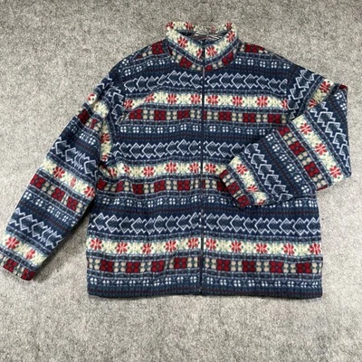 Vtg Alfred Dunner Womens Fleece Jacket Full Zip Blue Winter Pattern Size Large - Image 1 of 4
