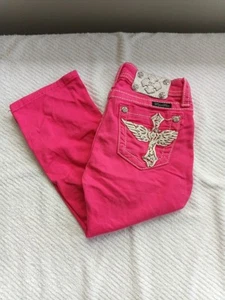 Miss Me By Buckle Girls Size 12 Zip Up Five Pocket Pink Decorative Capri Pants - Picture 1 of 11