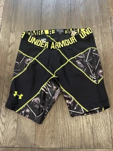 Men’s Under Armour Spandex Half Tights Compression Shorts Black Yellow 2XL - Picture 1 of 1