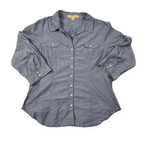 Nine West Vintage America Jeans Emerson Chambray Shirt L Pearl Snap Western Boho - Picture 1 of 9