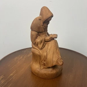 Vintage Hand Carved Wooden Seated Religious Figure Christian Cross  - Picture 1 of 8