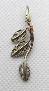 925 STERLING SILVER & 12K GOLD C & CO LEAF DESIGN DROP PENDANT 11x36MM ~ 2.1G - Picture 1 of 3