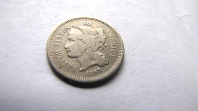 1866     3 CENT   NICKEL   very nice condition   see pictures  ''Free Shipping'' - Image 1 of 3