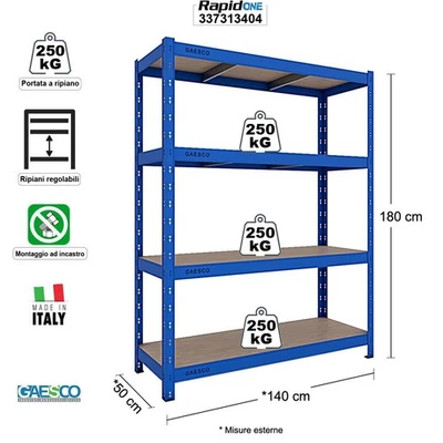 Scaffale in metallo per Box,Cantina,Garage | L.140xP.50xH.180 cm | BLU - Image 1 of 3