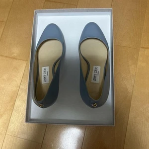 Jimmy Choo Heel Pumps Gray Leather Round Toe Size 36.5 Women Auth No Box - Picture 1 of 8
