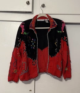 Chaqueta Suéter Rockabilly Michael Simon Vintage Años 90 Música Occidental Joyas Con Cuentas - Imagen 1 de 19