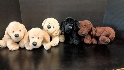 Lot Of 6 Plush Ganz Labrador Retriever Lab Puppy Dogs Yellow Black Chocolate 9" - Image 1 of 4