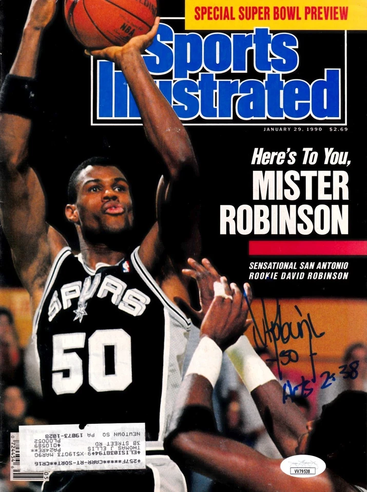David Robinson autographed signed San Antonio Spurs 1990 Sports Illustrated JSA - Image 1 of 1