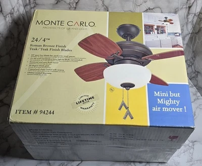 Monte Carlo Ceiling Fan 24" Roman Bronze Finish (4) Teak Blades 94244 Brand New - Image 1 of 4