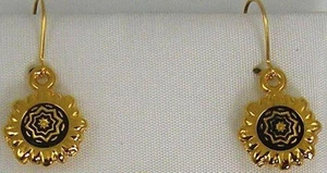 Damascene Gold Star of Redemption Design Round Drop Earrings Midas Toledo Spain - Picture 1 of 3