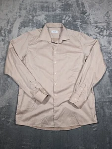 Camisa contemporánea Eton 17.5 44 para hombre abotonada manga larga beige tostado algodón York - Imagen 1 de 12