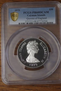 1975 Cayman Islands $50 Queen of England, PCGS PR68DCAM PROOF, VERY RARE, TOP 4 - Bild 1 von 2
