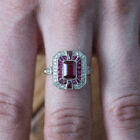 Art Deco 1.2Ct Red Emerald Cut Cz Antique Style Wedding 925 Sterling Silver Ring