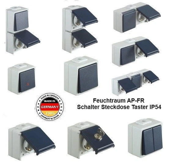 OPUS Aufputz Schalter Taster Steckdose Feuchtraum Schalter AP/FR Aufputz IP54