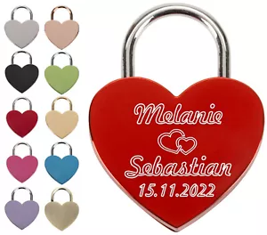 LIEBESSCHLOSS MIT GRAVUR WUNSCHTEXT HERZ VORHÄNGESCHLOSS VALENTINTSTAG GESCHENK - Bild 1 von 21