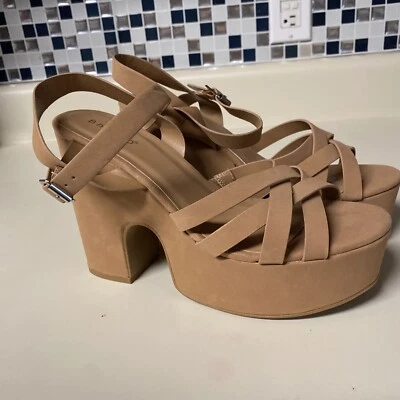 Sandalias Zapatos Bambú Especialidad Imitación Gamuza Plataforma Tirantes Años 70 8.5 Tostado Foto 1 de 4