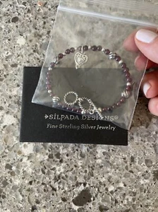 Silpada Sterling Silver Garnet Bead Heart Charm Bracelet B1488 New In Box! - Picture 1 of 12