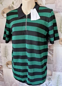 Jersey Sandro Verde y Negro Tiras Malla Espalda Manga Corta Talla 2 UK 10 NUEVO CON ETIQUETAS - Imagen 1 de 4