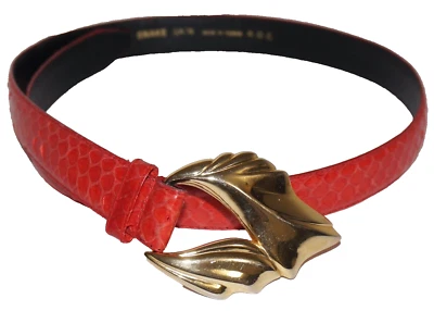 90's Vintage Red Genuine Snake Skin Belt MEDIUM - Image 1 of 4