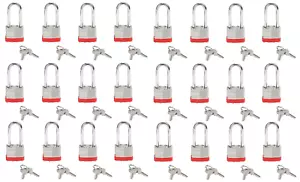 Set Of 24 40mm Keyed Alike Laminated Steel Long Shackle Padlock 1 3/4" x 2 3/4" - Picture 1 of 5