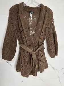 Nanette Lepore crochet Belted Cardigan XS Brown Knit Mohair old money bohemian - Picture 1 of 13