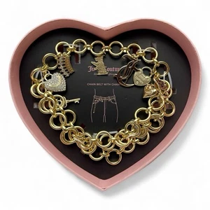 Juicy Couture Gold Logo Rhinestone Charm Chain Link Belt Medium/Large NEW - Picture 1 of 7