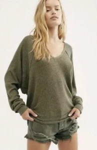 NWT FREE PEOPLE Sz S Santa Clara Thermal Knit Top Ferngully Green Dolman Sleeve - Picture 1 of 13