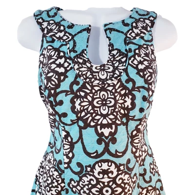 Harolds womens Top sleeveless Tunic Quilted shirt Size 2 Blue Damask Blouse - Image 1 of 4