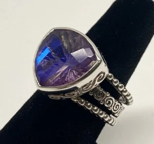 SAJEN Sterling silver 925 Caribbean Purple Quartz Trillion Ring Size 10 - WOW! - Picture 1 of 2