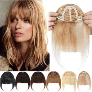 100% Remy Echthaar Pony Luft Bangs Clip in Hair Extensions 1 Tresse Schwarz Kurz - Bild 1 von 29