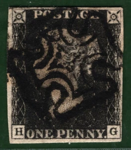 PENNY INTENSE BLACK 1840 QV GB SG.1 1d Plate 6 (HG) London MX* Cat £375+ BLRED20 - Picture 1 of 6