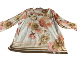 Alfred Dunner Blouse Best Dressed Womens 2X Beige Floral 3/4 sleeve NEW - Picture 1 of 16