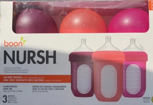 Boon NURSH (3 Pack) Reusable Silicone Pouch Bottles 8 oz (Purple,Coral,Pink) 3m+ - Picture 1 of 6