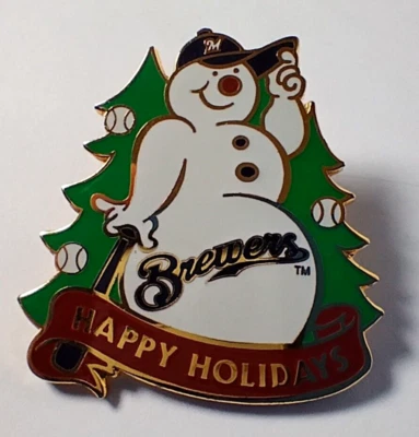 Milwaukee Brewers Pin Hat Lapel Pin MLB Snowman Happy Holidays 2001 Peter David - Image 1 of 4