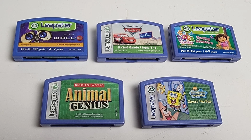 5 Games LeapFrog Leapster Learning Game System Dora, Cars,Wall-E, Sponge Bob - Image 1 of 1
